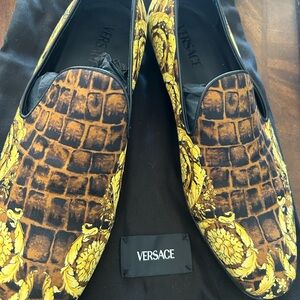 Versace Men's Brown and Gold Loafers